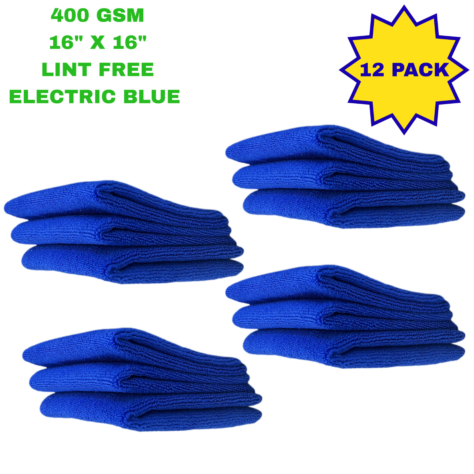 Autostena Microfiber Towels 400GSM Auto Home, Office 16in x 16in, 12-count