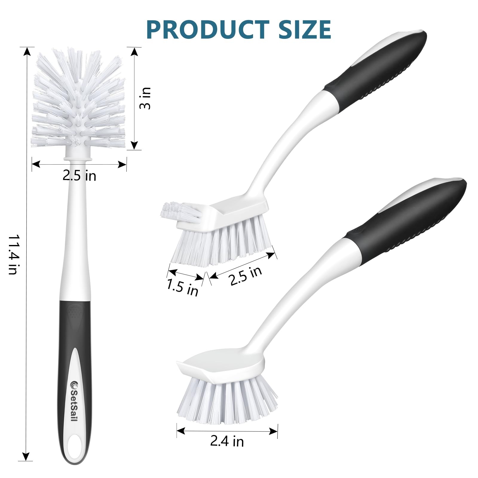 SetSail Dish Brush Set of 3 with Bottle Brush Dish Scrub Brush with Long Handle