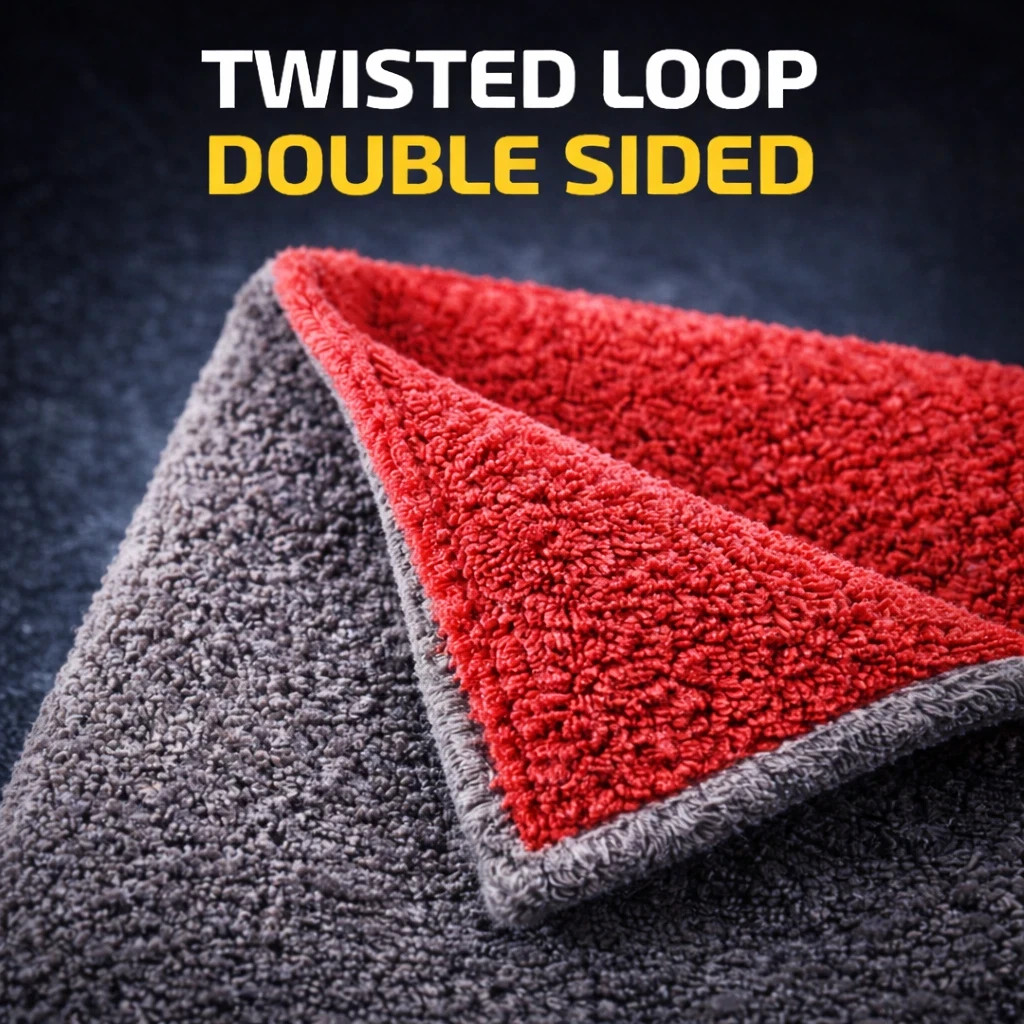 Microfiber Car Drying Towel 15x24in Gray Red Twisted Terry Ultra Absorben
