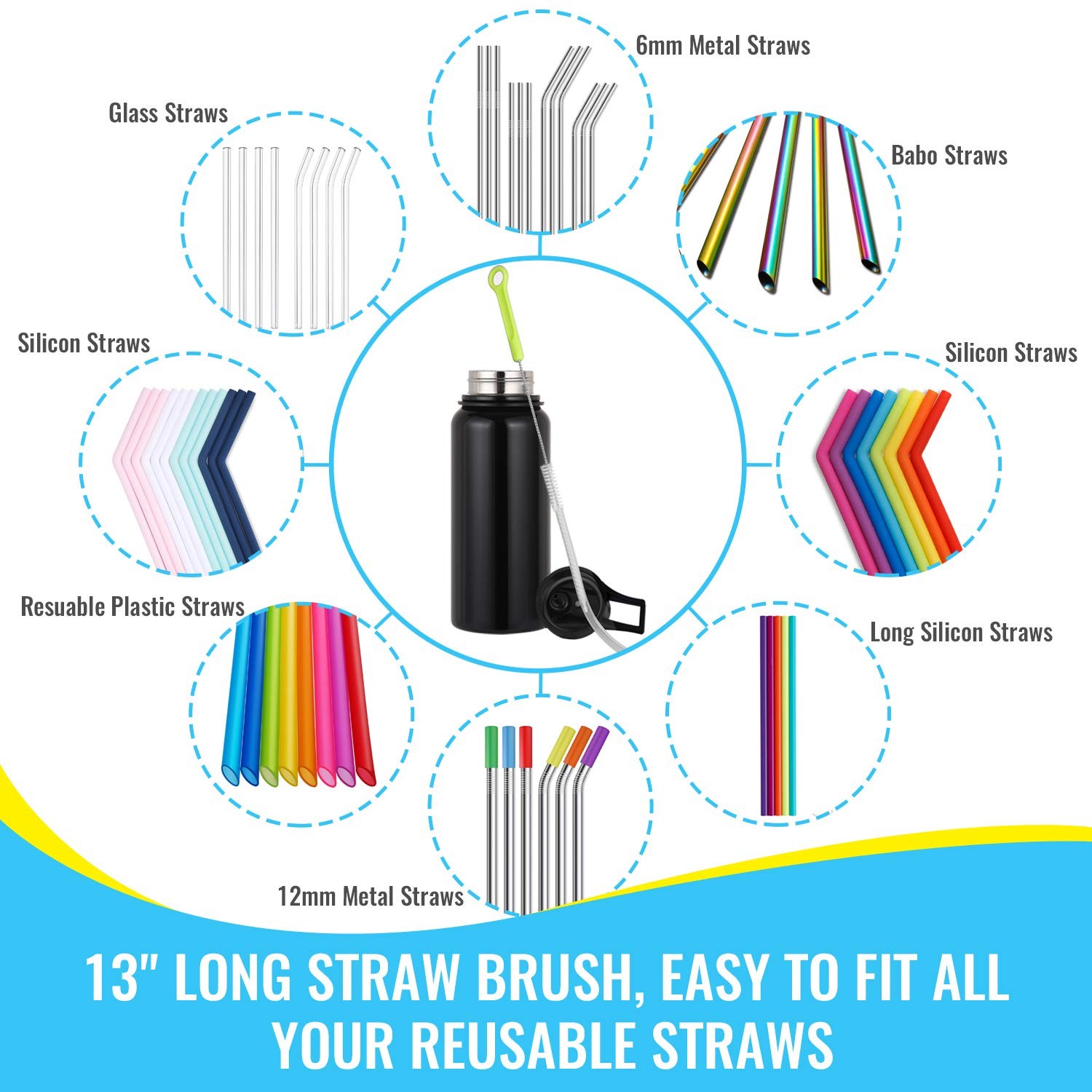 Bottle Cleaning Brush Set Long Handle Bottle Cleaner for Washing Narrow Neck