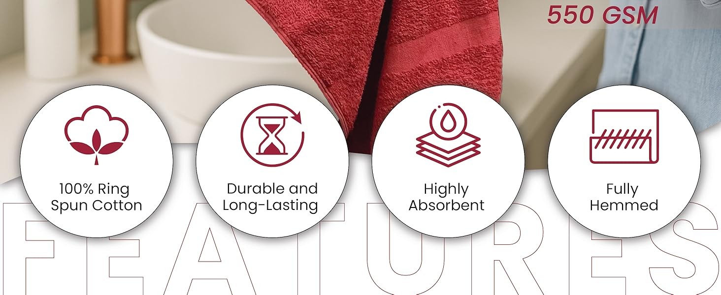 Luxury Hand Towels – 550 GSM, 16×27 Inch, Pack of 6, 100% Ring Spun Cotton –