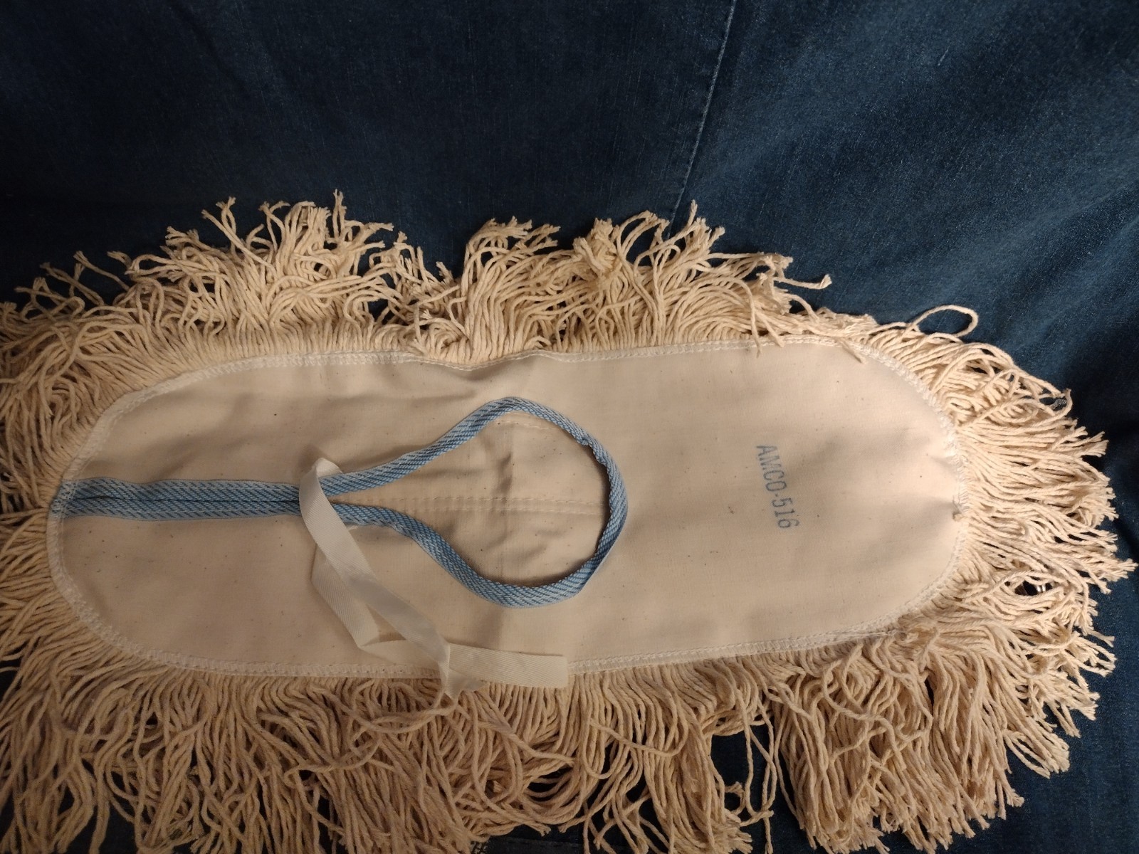 Vintage Nos Amco 516 Industrial Dust Mop Head Hygrade Cotton 16″ x 5″ Tie On