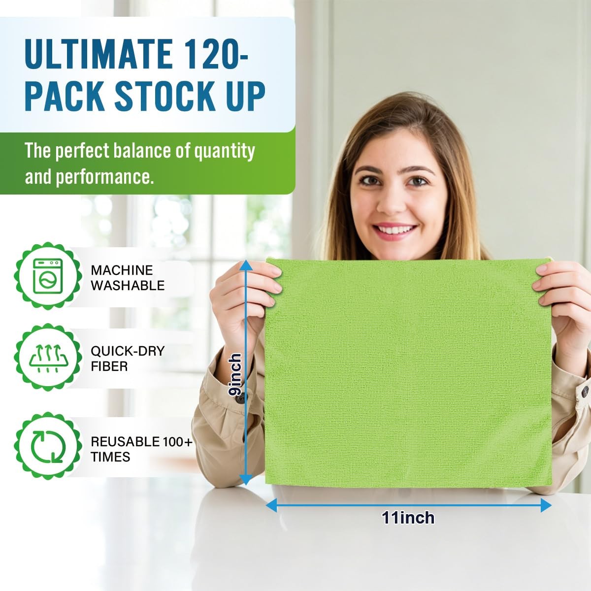 Microfiber Cleaning Cloth 120 Pack, Reusable Towels with Dispenser – Multi-Co…