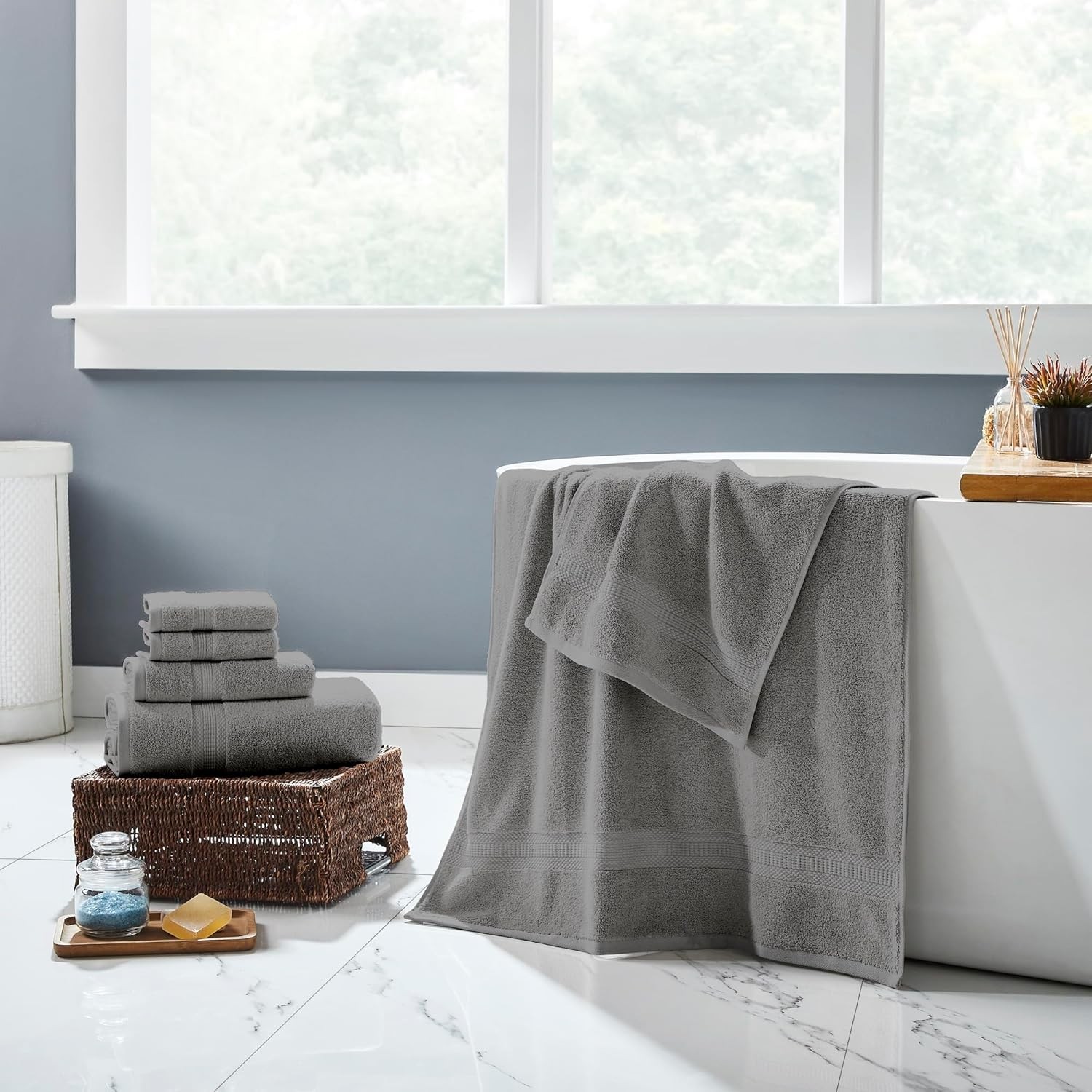 6-Piece Rayon from Bamboo & Cotton Blend Towel Set – Ultra Soft & Absorbent,