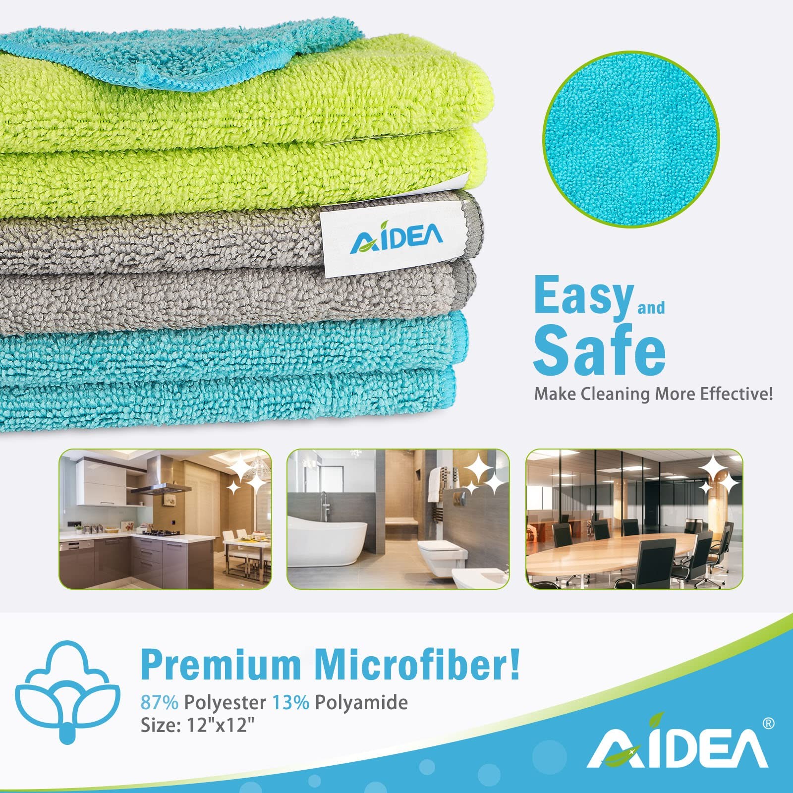AIDEA 100PK 12″x12″ Microfiber Cleaning Cloths Multi-colored