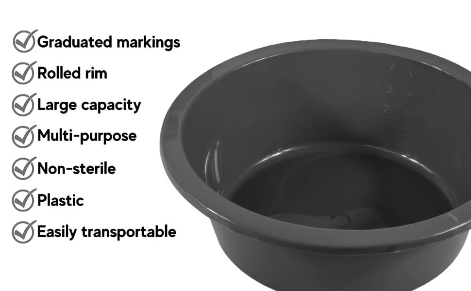 Wash Basins – Rectangular Plastic 7-Quart Graduated Hospital Soaking Tub with
