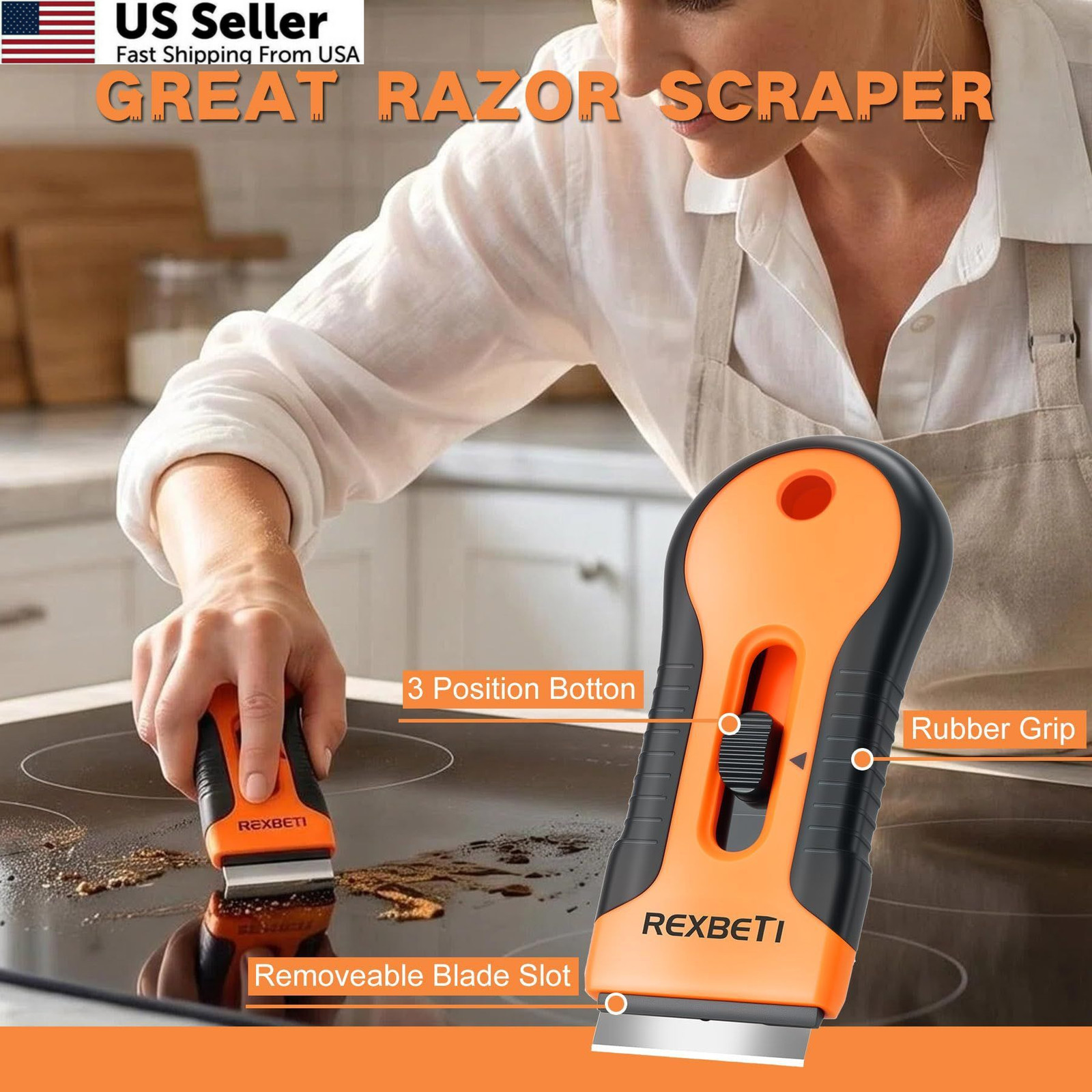 REXBETI Razor Blade Scraper Tool, 2 Pack Set 2 Pack, Orange
