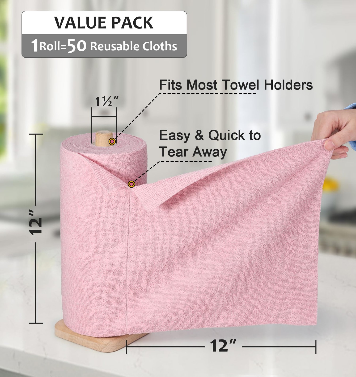 UPSTAR Microfiber Cleaning Cloth Reusable Paper Towels Rolls 50 Packs 12×12 inch