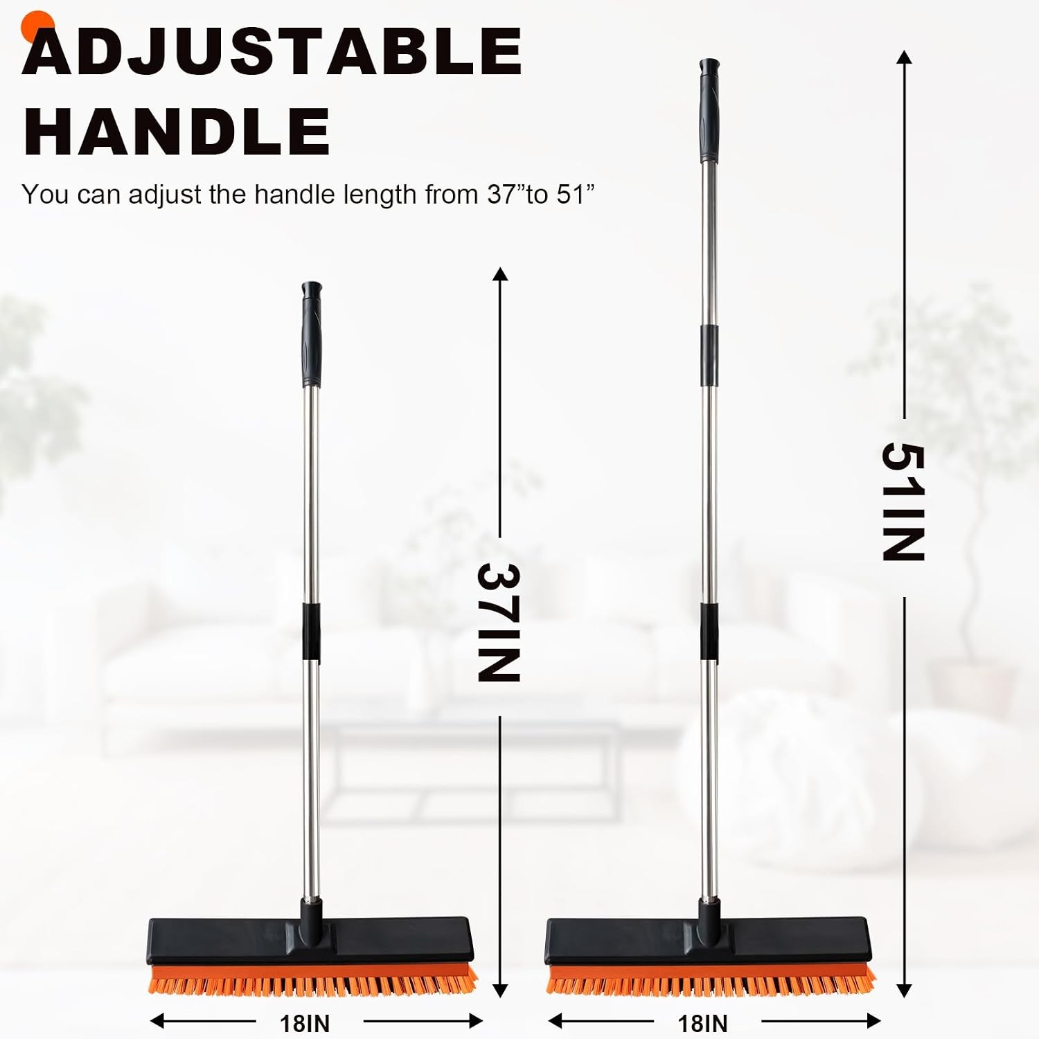 18″ Push Broom Outdoor with Rubber Squeegee,Heavy Duty Broom Brush with