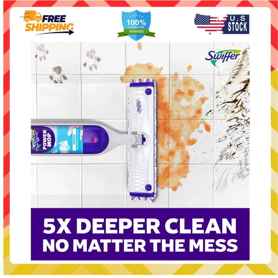 Swiffer Power Mop Floor Cleaning Kit for Wood Tile Vinyl and Laminate