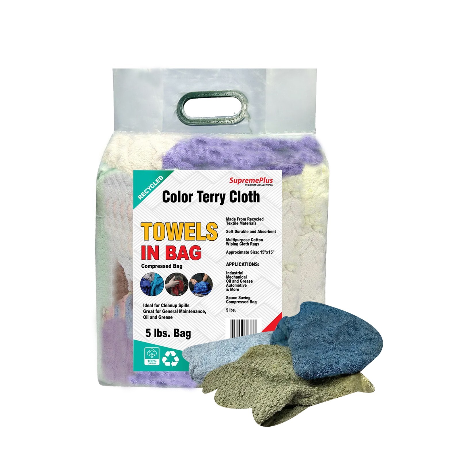 Recycled Color Terry Towel Rags, Bulk Shop Rags for Cleaning & Wiping – Bags