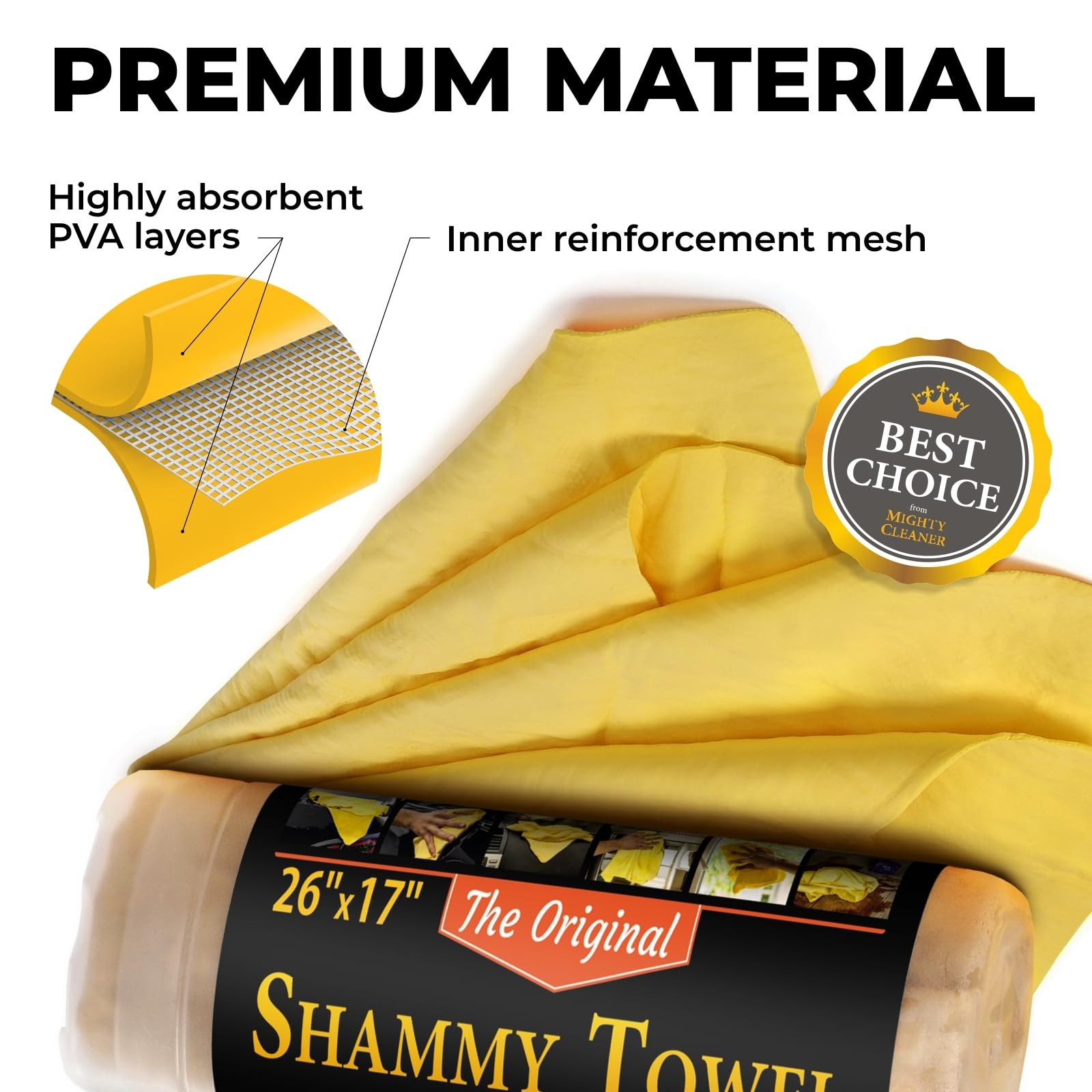 Premium Сar Shammy Towel – 26″ x 17″ – Super Absorbent Chamois Cloth for Car –