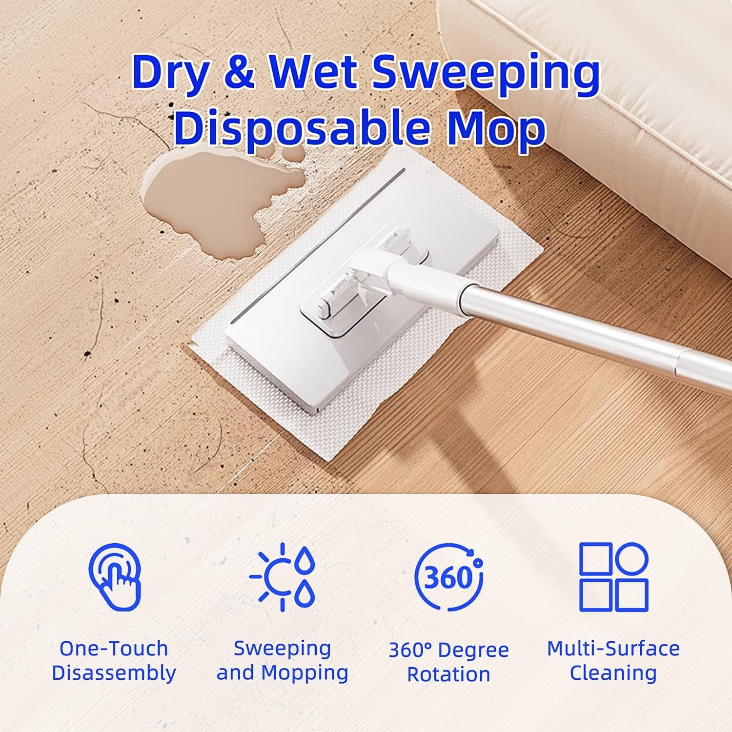 NEW Mini Mop with 39in Handle Zero-Touch Gap Dust Cleaner and Lock Head