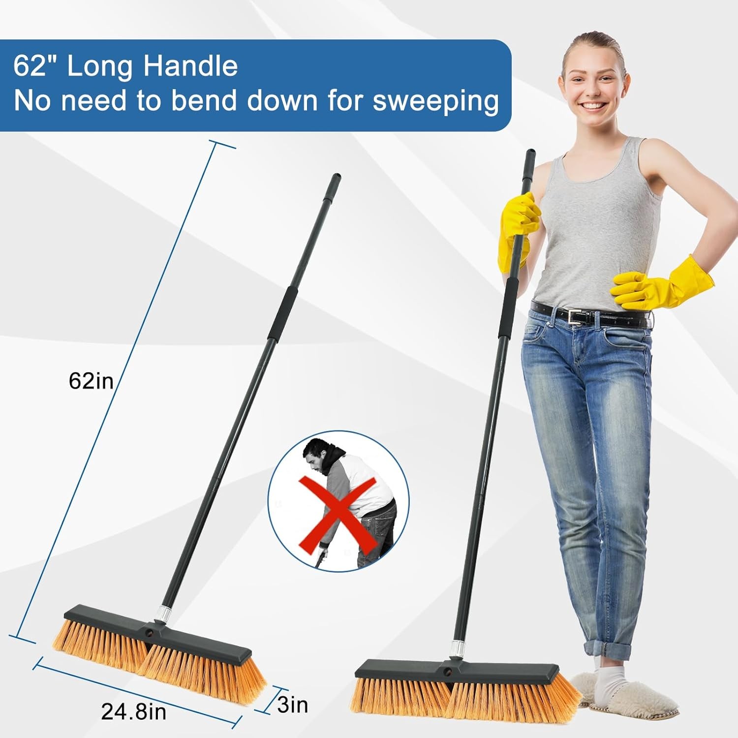 24 Inchs Push Broom Outdoor Heavy Duty, Shop Broom with 60″ Long Handle for C…