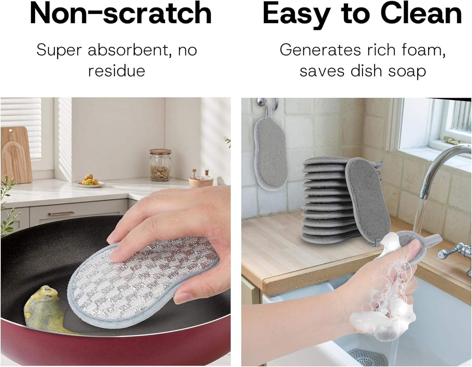 Multi-Purpose Scrub Kitchen Sponges – 12 Pack Dish Sponge Dual-Sided Non-Scratch