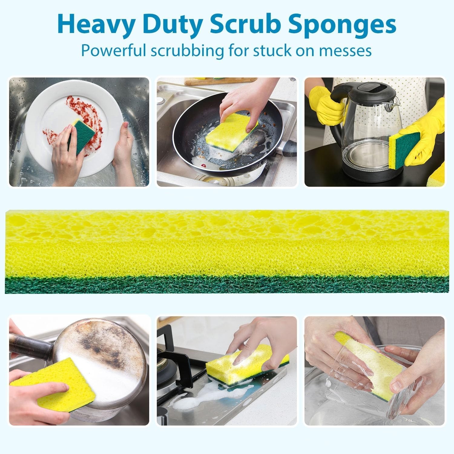 24 Pack Heavy-Duty Dual-Sided Scrub Sponges – Gentle & Tough Cleaning Options