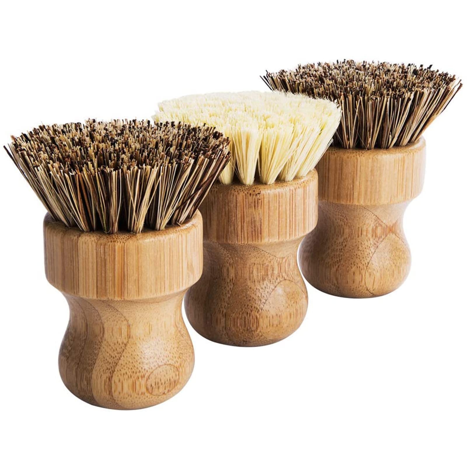 Palm Pot Brush- Bamboo Round 3 Packs Mini Dish 3 Count (Pack of 1), White