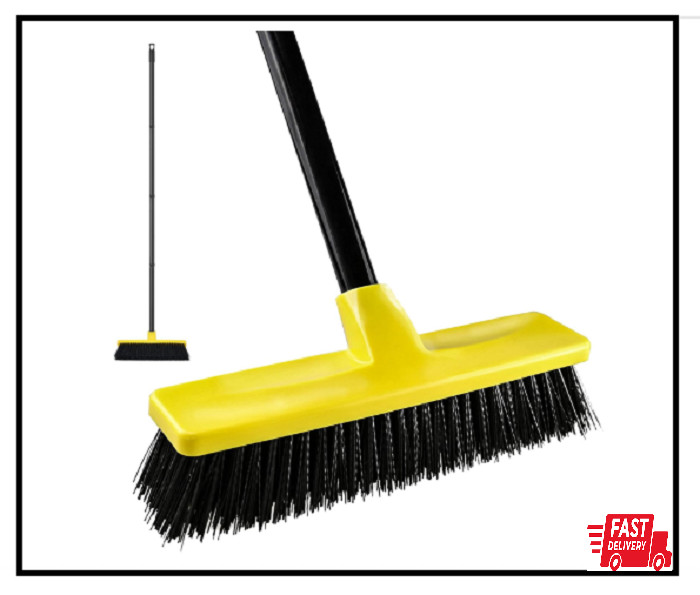 Push Broom Outdoor Indoor Broom 12″ Wide,50″ Long Handle with Stiff Bristles for