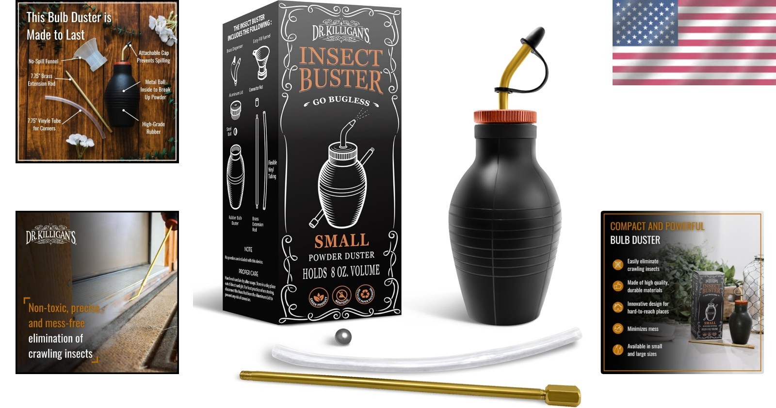 Insect Buster Bulb Duster – 8oz Hand-Powered Pest Control Tool, Brass Design