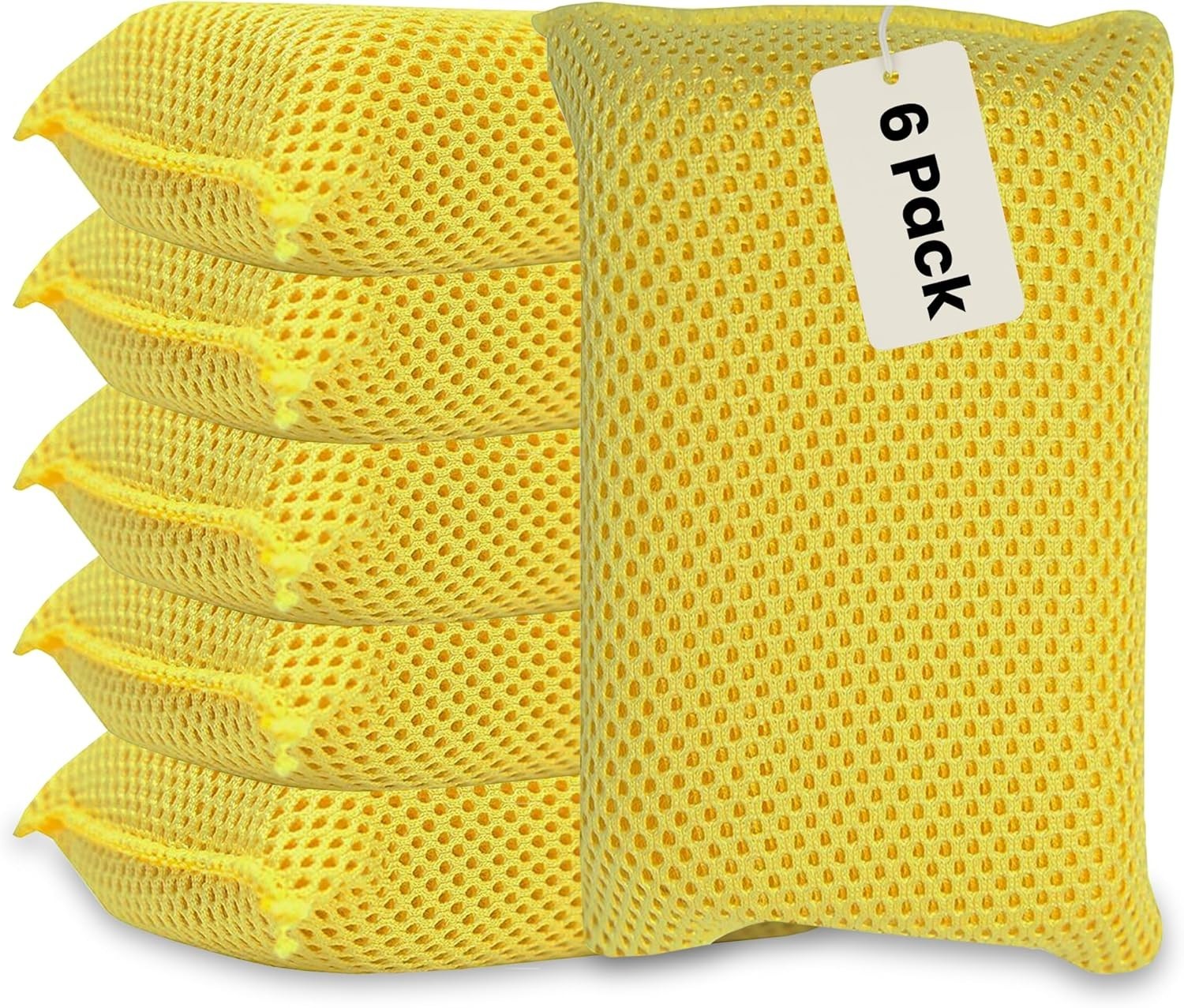 6-Pack Bug Scrubber Sponge 5.9X3.5-Inch Yellow Microfiber Large Car Wash Reusabl
