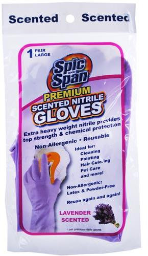 Spic & Span Lavender Scented Nitrile Heavy Weight Premium Reusable Gloves Large