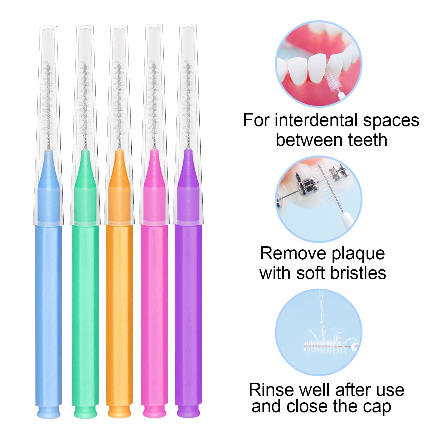 EasyHonor Braces Brush 1 Count (Pack of 75), Blue,green,orange,pink,purple