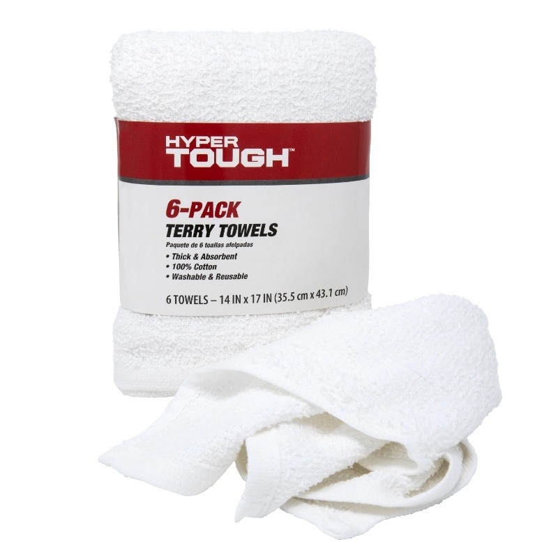 Hyper Tough 100% Cotton 14″ x 17″ All Purpose Terry Towels, 6 Pack