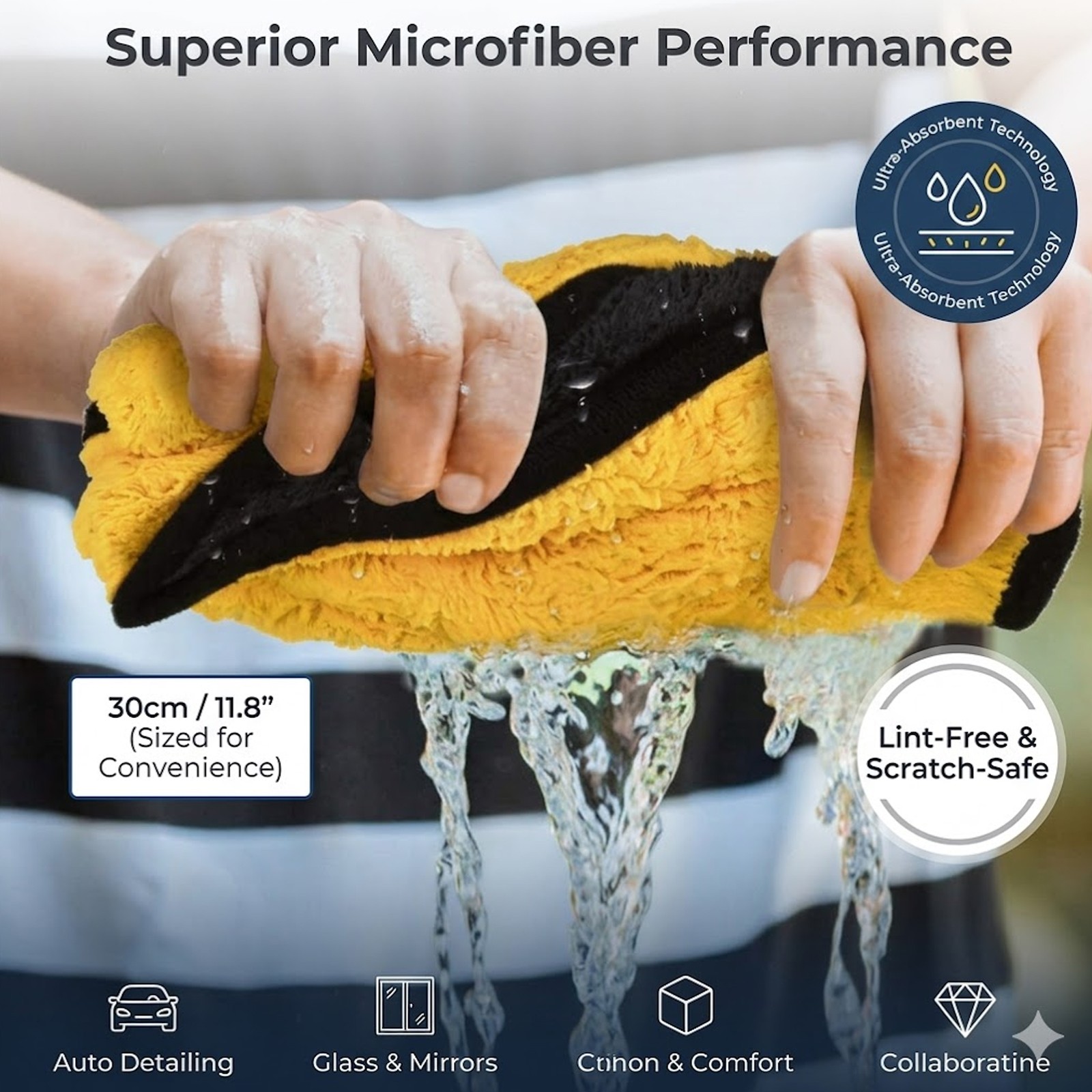 Premium Yellow Microfiber Car Towel – 2/10/50 Pcs Set – Lint-Free Wash Cloth