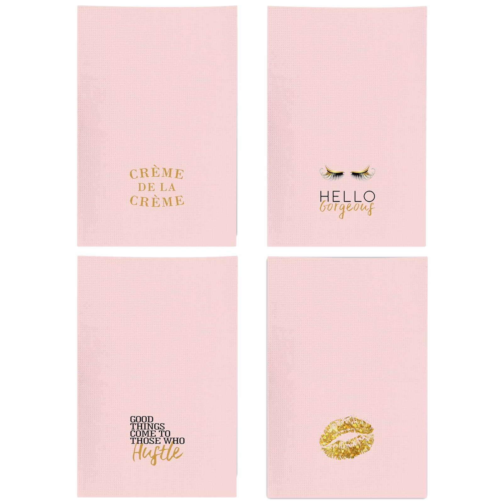 4 PCS Hand Towels Bathroom Blush Pink Gold Inspirational Hustle 16×24 Inch