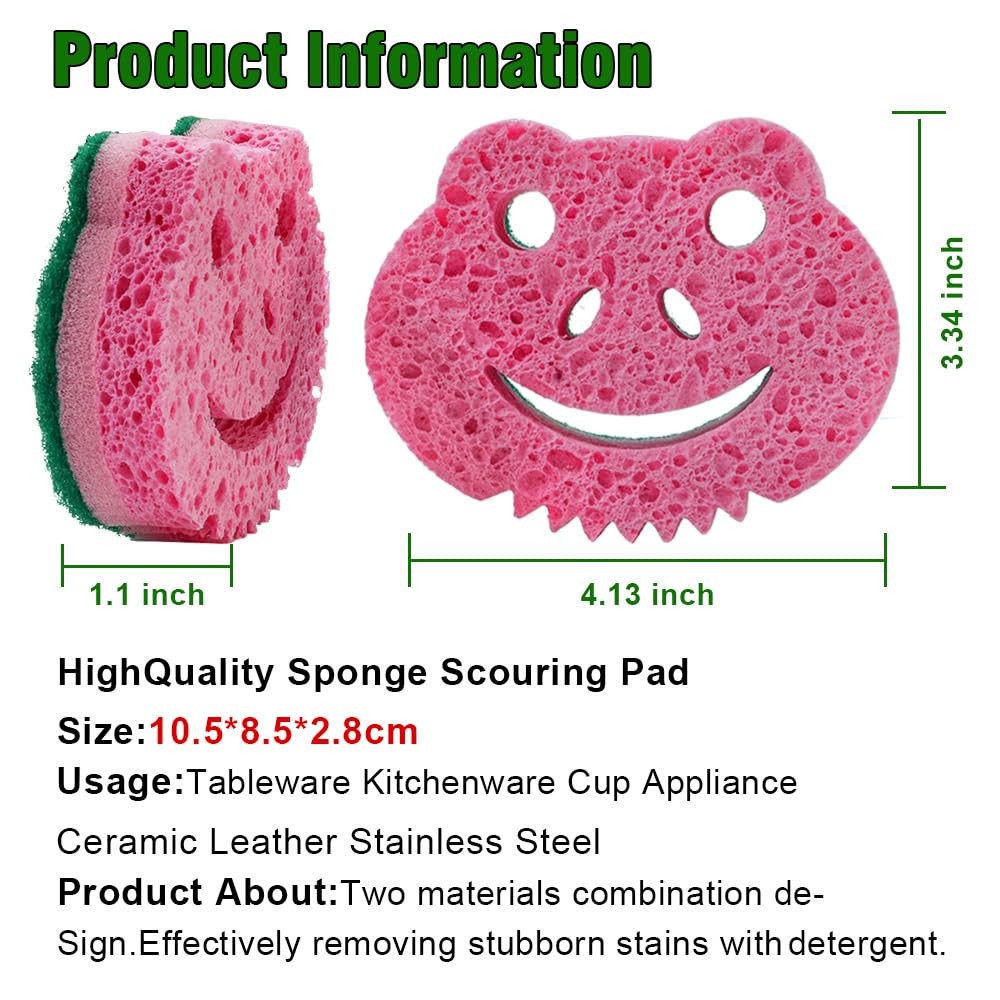 12 Pack Dish Sponges, Dual Sided Scrub Pads, Bathroom Kitchen Cleaner, Green