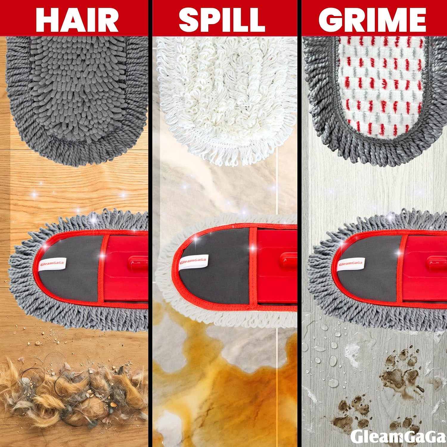 Dust Mop for Floor Cleaning with 3 Washable Pads, 14.4” × 5.1” Flat Mop Head, 62