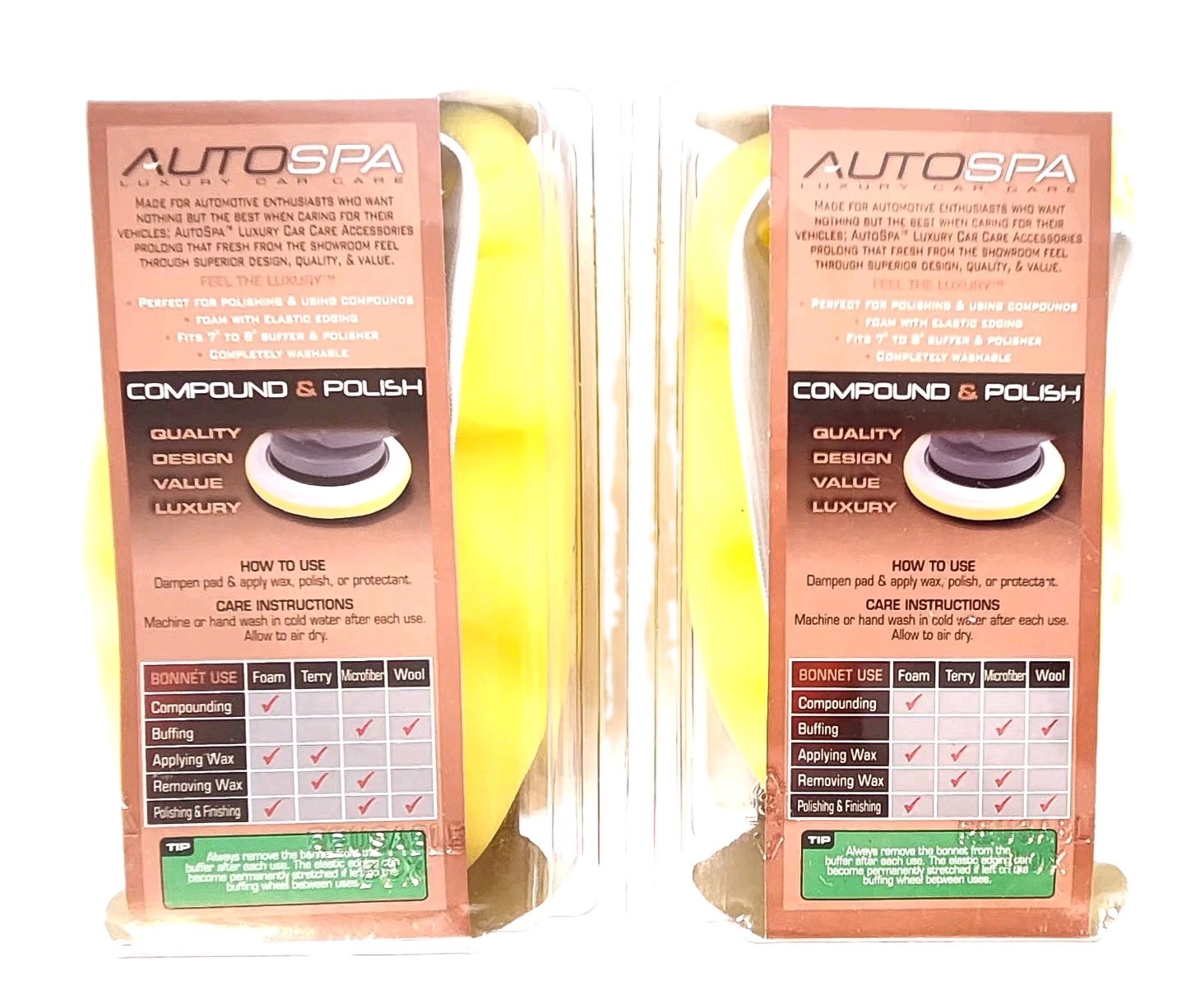 AutoSpa Luxury Car Care Professional Compound & Polish 7-8″ Foam Bonnet Lot of 2