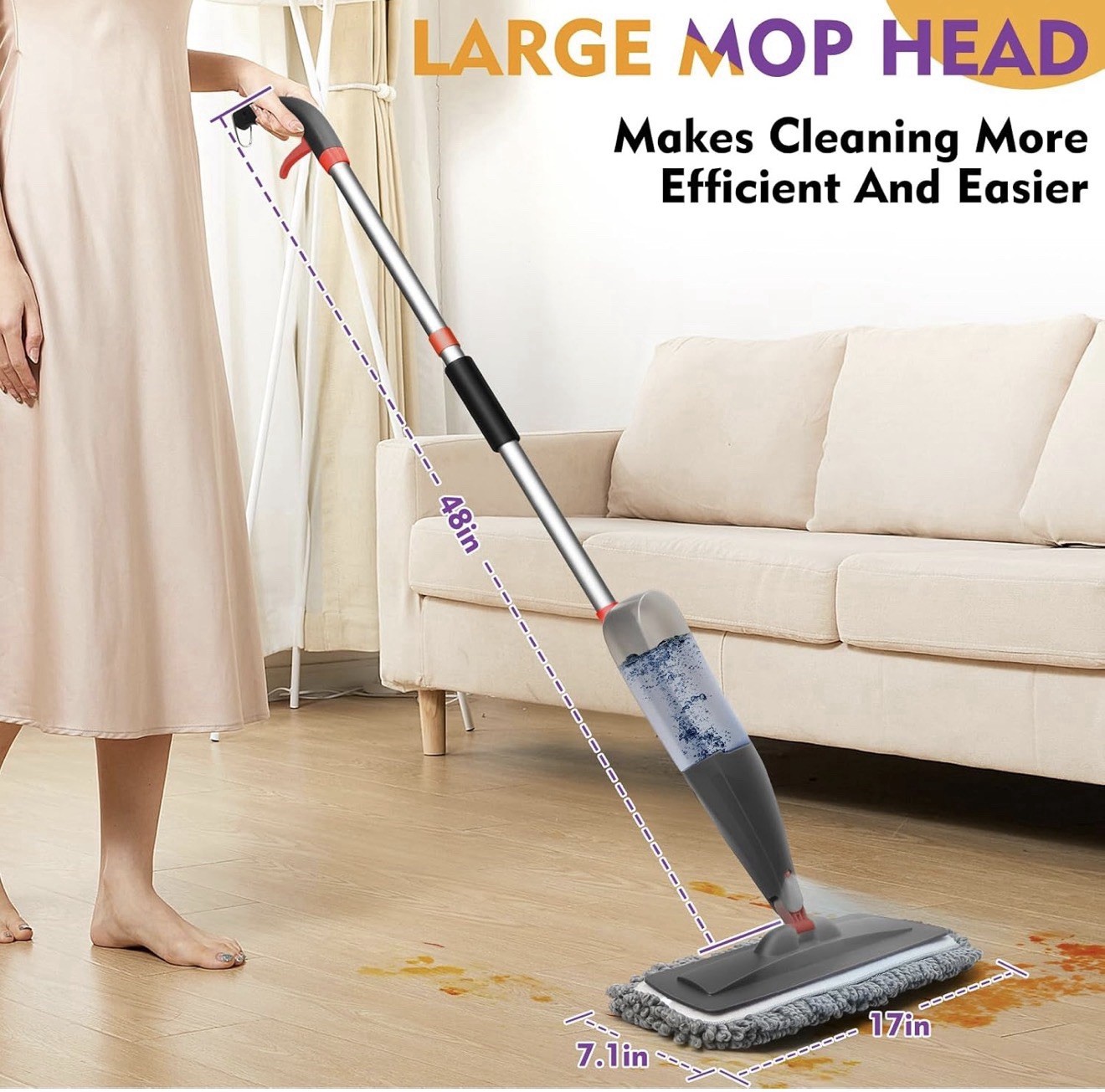 CLDREAM Spray Mop with Washable Pads, 800ml Refillable Bottle for Floor Cleaning