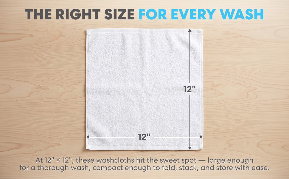 Simpli-Magic Cotton Washcloths White, 40 Pack, Size: 12”x12”