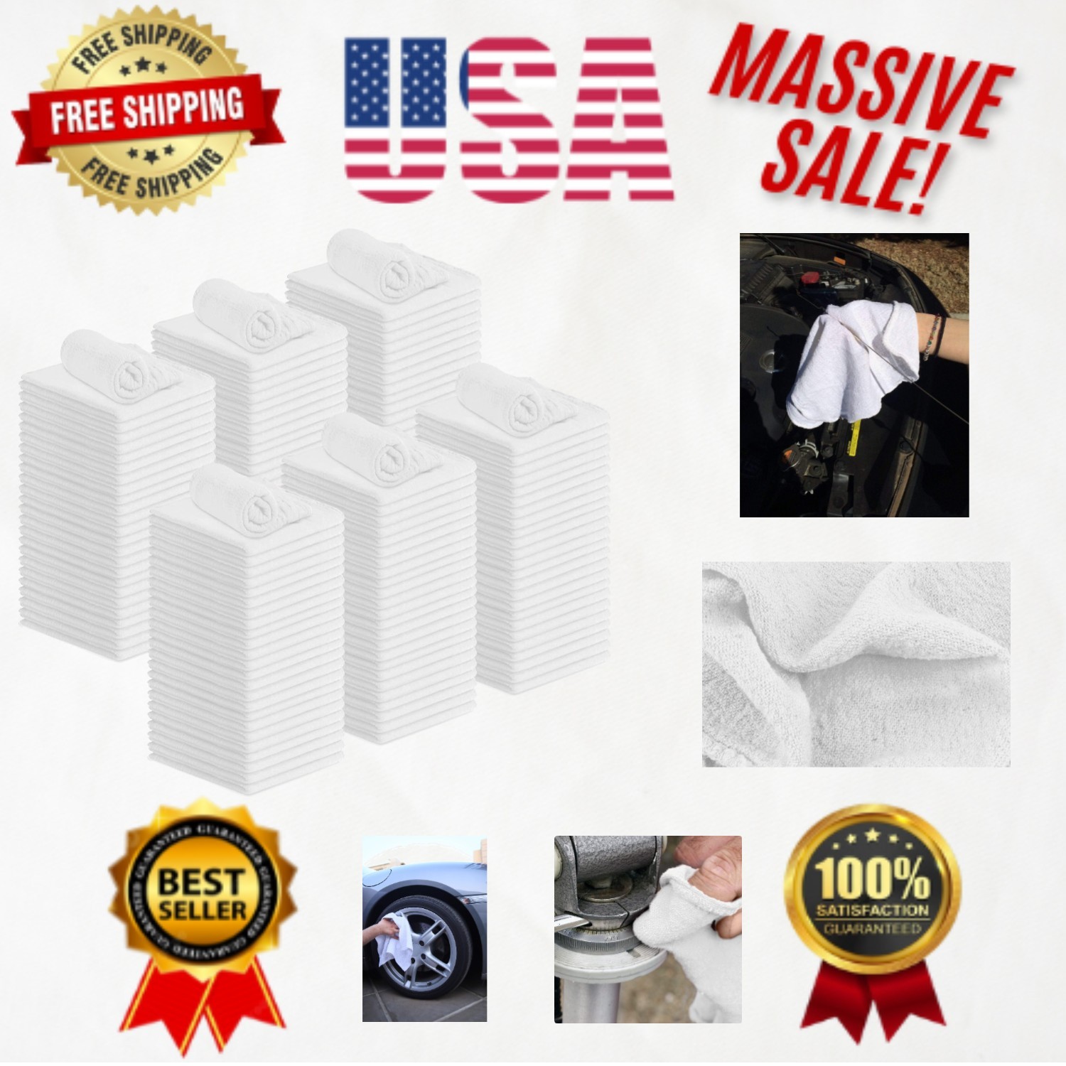 Reusable 150 Cotton Shop Rags, 12×14 Inches – Cost-Effective Cleaning Solution