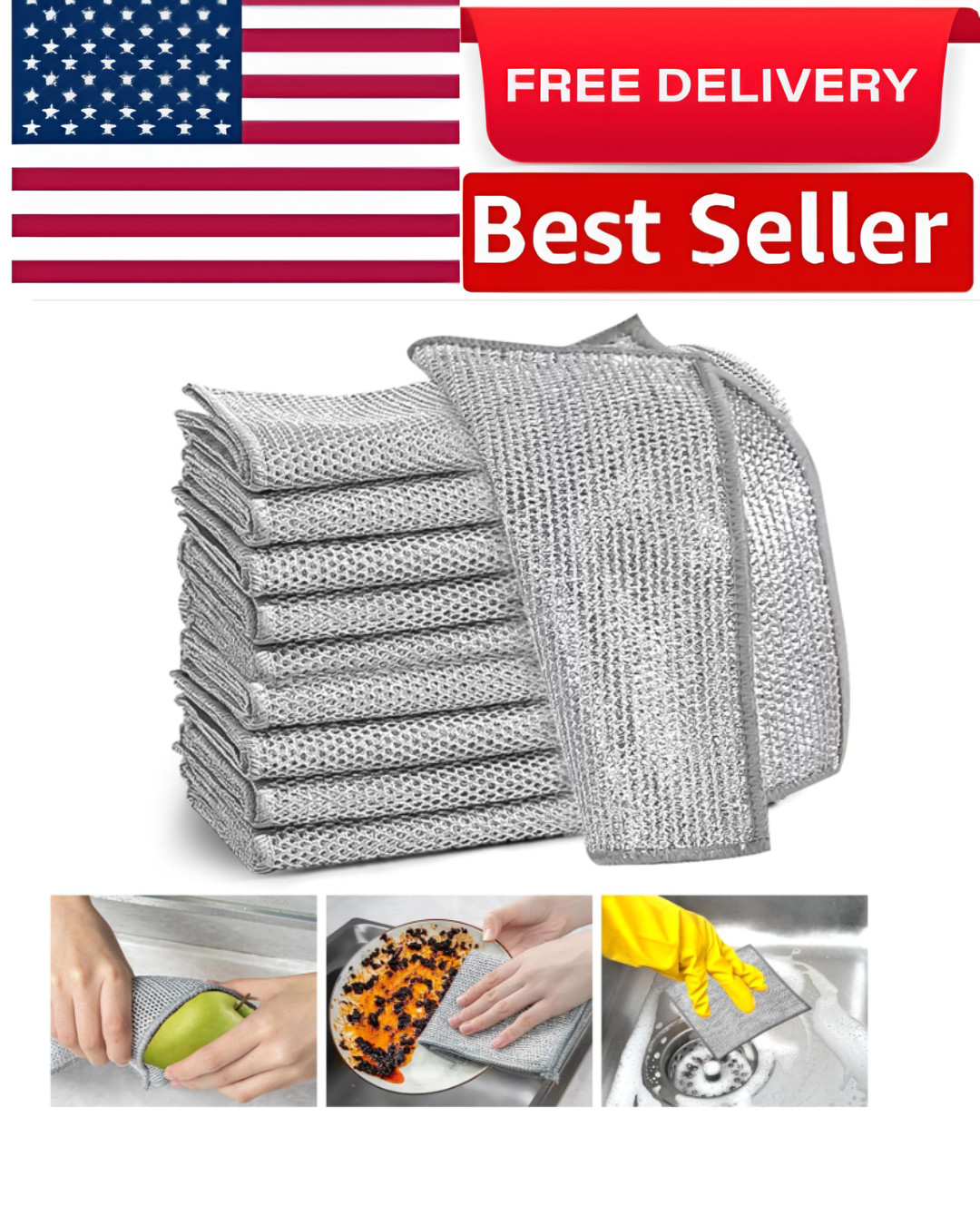 8PCS Non Scratch Wire Dishwashing Cloth Steel Wool Mesh Cleaning Rags Kitchen