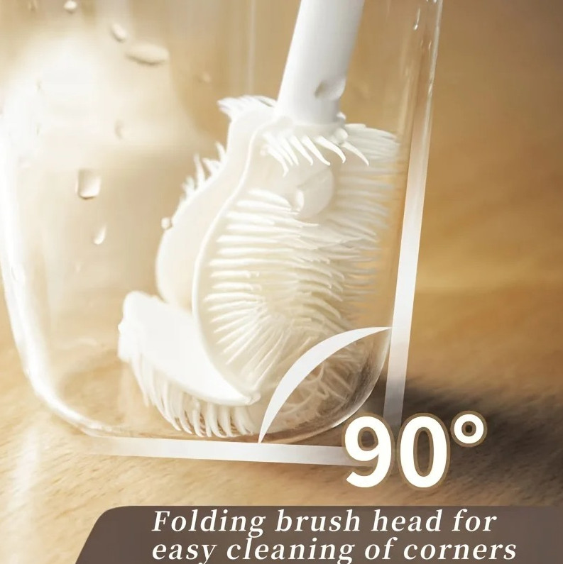 Foldable 360° Silicone Bottle Brush Long Handle Reusable Cup Cleaning Tool