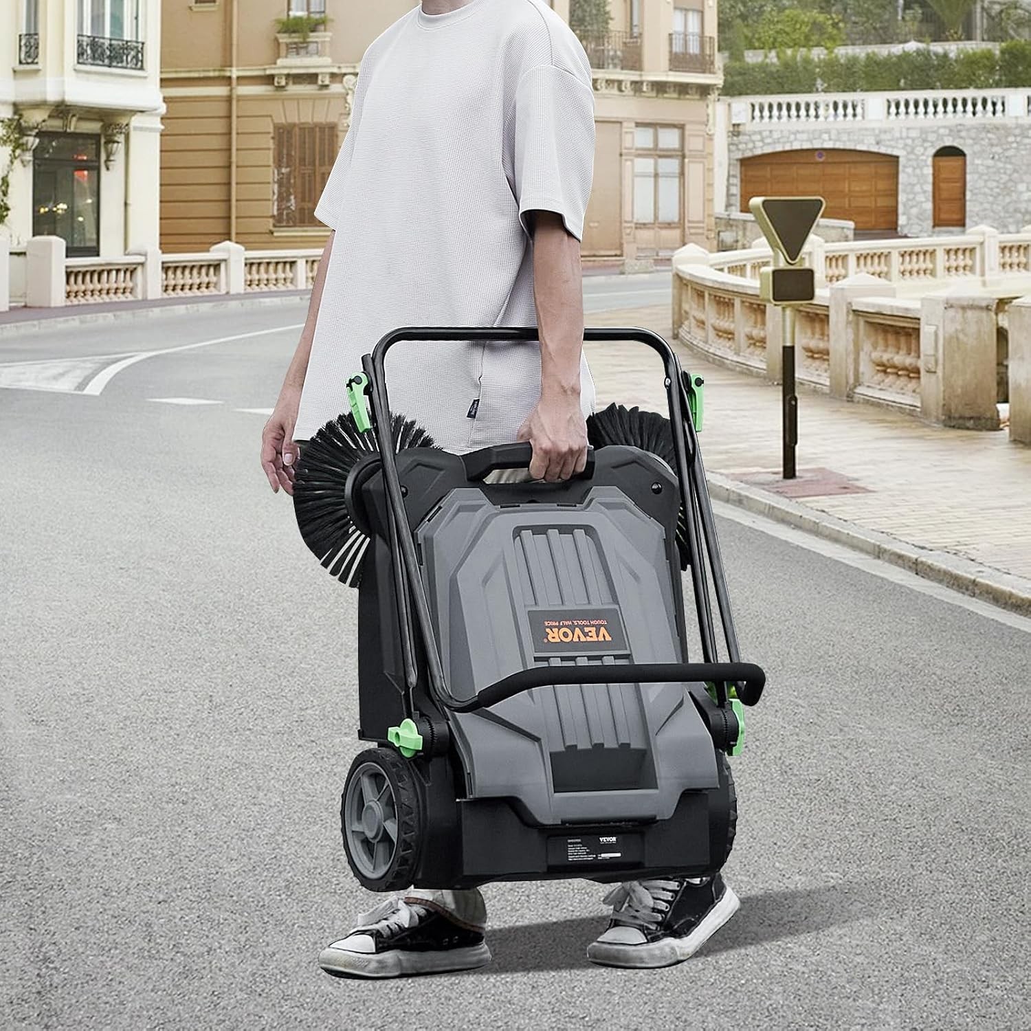 Walk-Behind Hand Push Floor Sweeper 25 6 Inch Sweeping Width Manual Non Electric