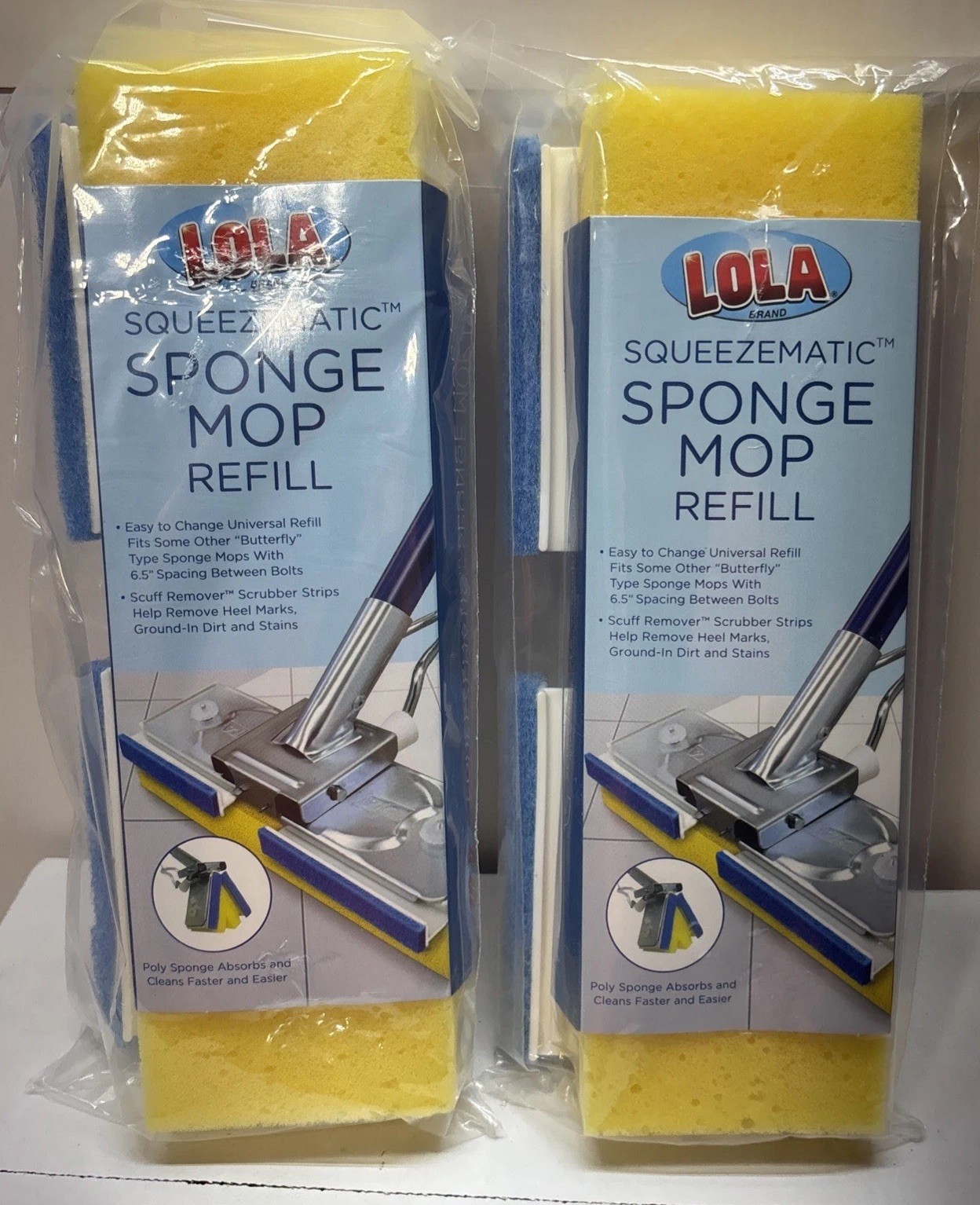 LOLA SqueezeMatic Butterfly Sponge Mop Refill 9″ Super Absorbent Head – 2 Count