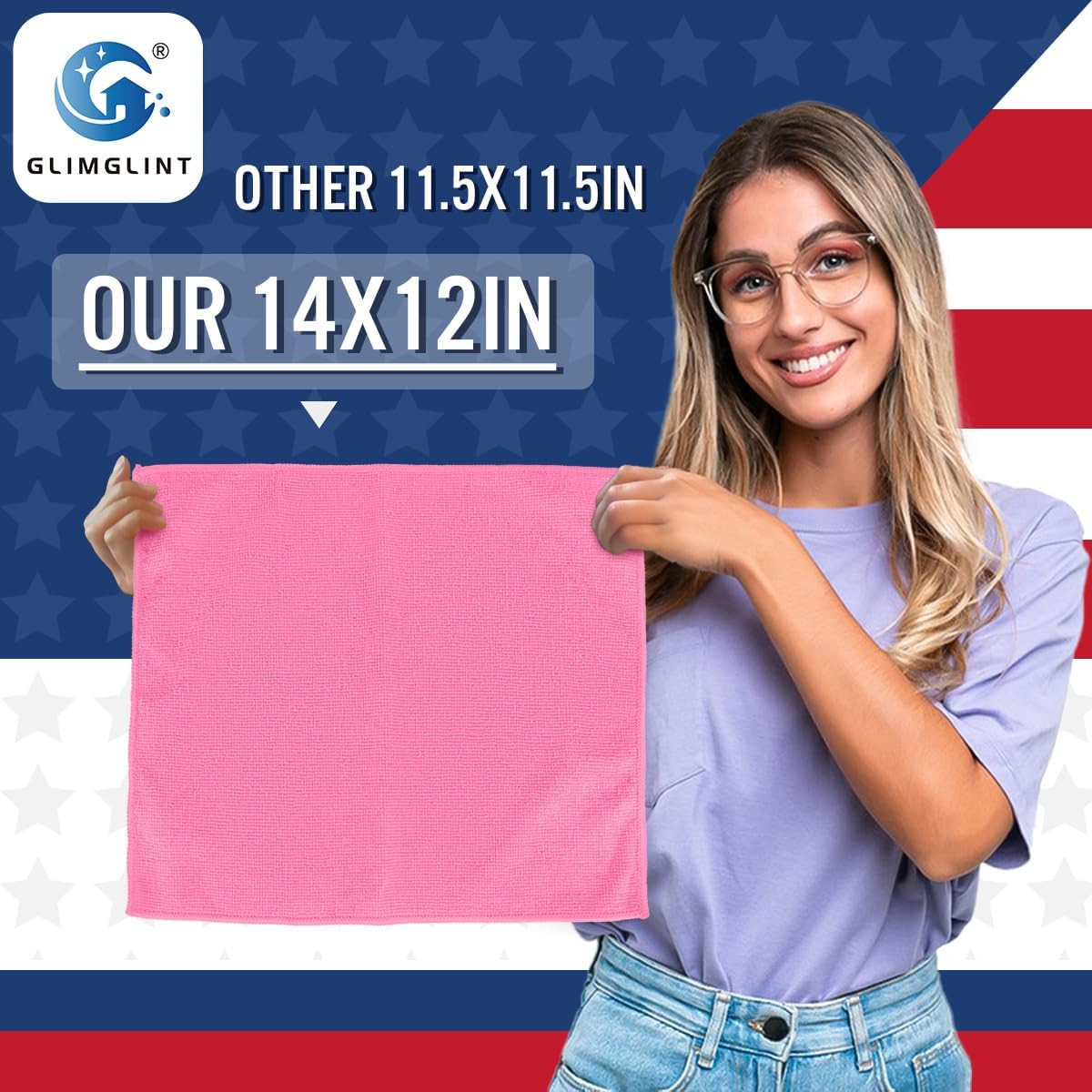 Pink Microfiber Cleaning Cloth, 12 Pack Cleaning Towels for Kitchen, Lint Free,