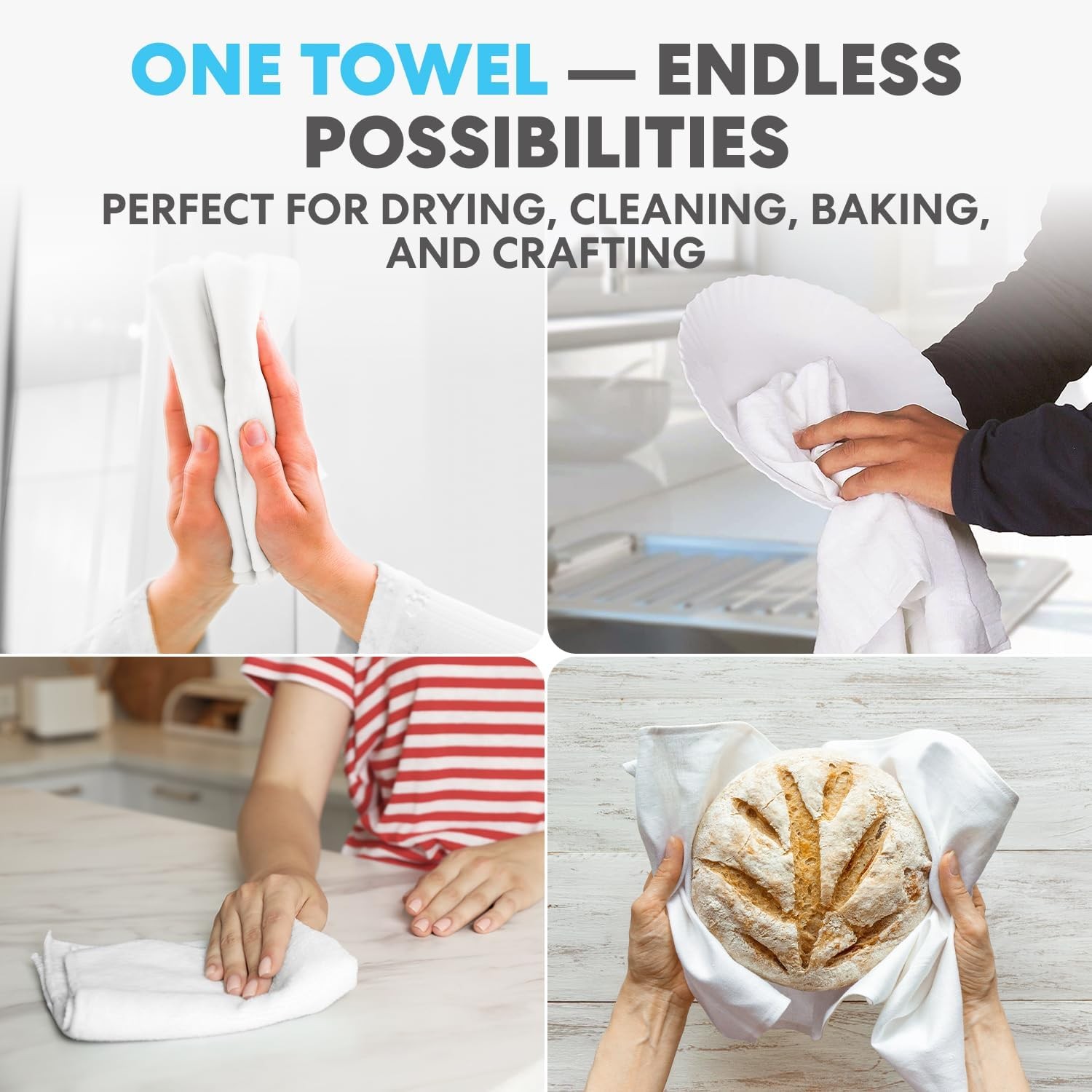 Simpli-Magic Flour Sack Kitchen Towels 24″x24″ (12 Pack) – 100% Cotton,