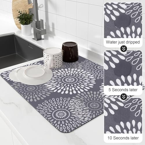 Dish Drying Mat Super Absorbent Kitchen Counter Mat Rubber 15″ x 18″ Gray