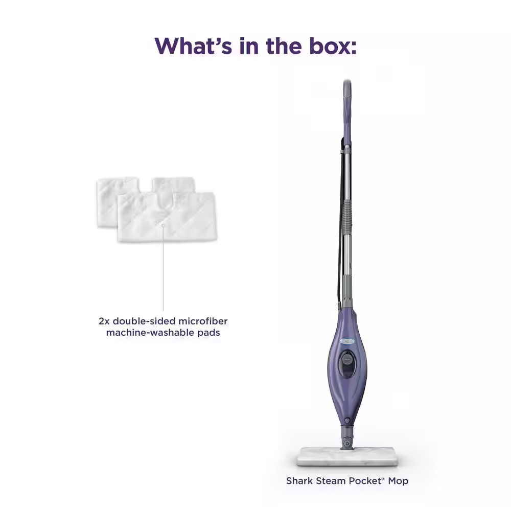 Corded Steam Pocket Mop Stick Cleaner for Hard-Floor Surfaces in Purple with Fas