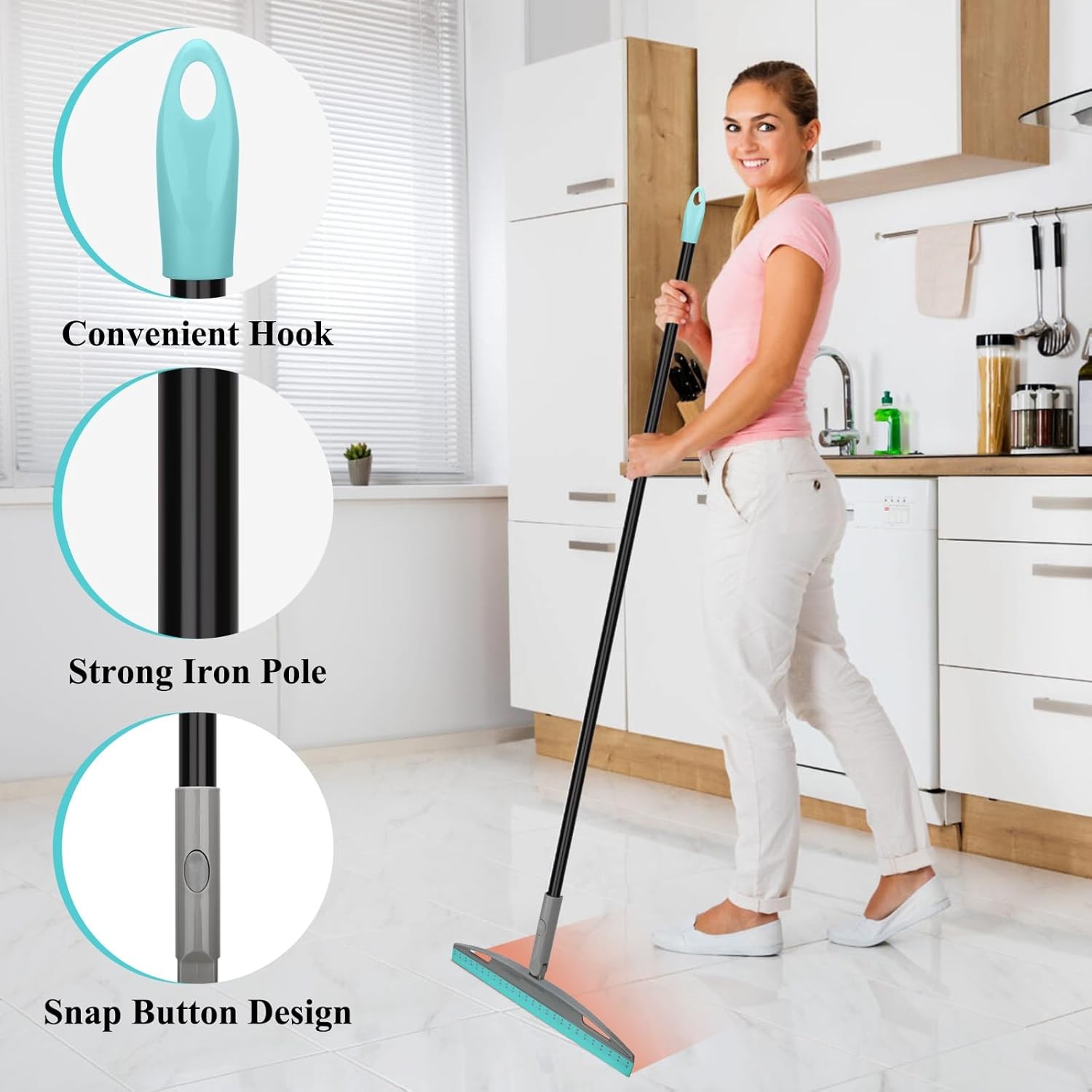 Multifunction Magic Broom, Silicone Floor Squeegee Broom with 59″ Long Handle