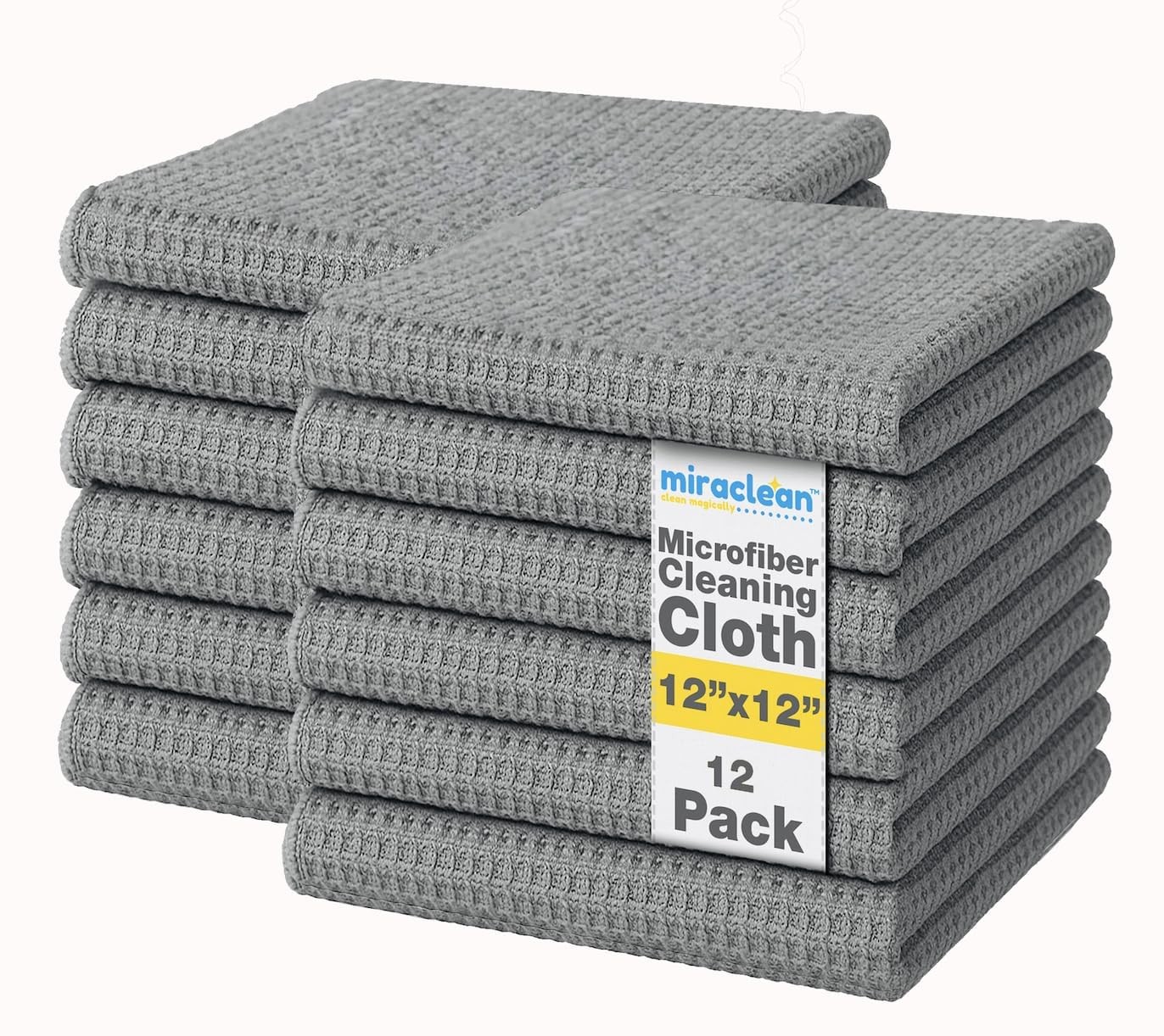 Waffle Weave Microfiber Cloths – 12 x 12 inches – Lint Free Cloth, Streak-Fre…