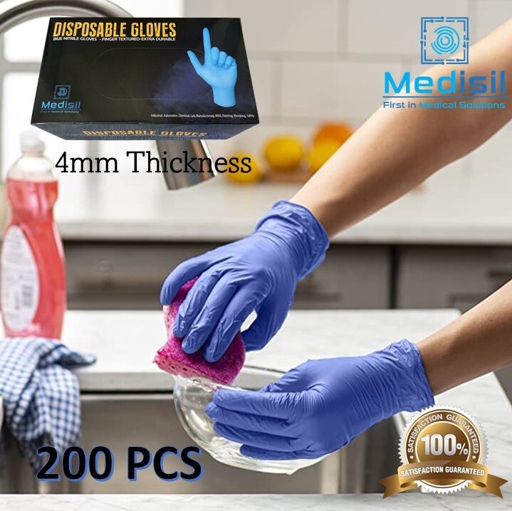 MediSil Disposable Nitrile Gloves 4mm Thickness Powder Free & Latex Free 200pack