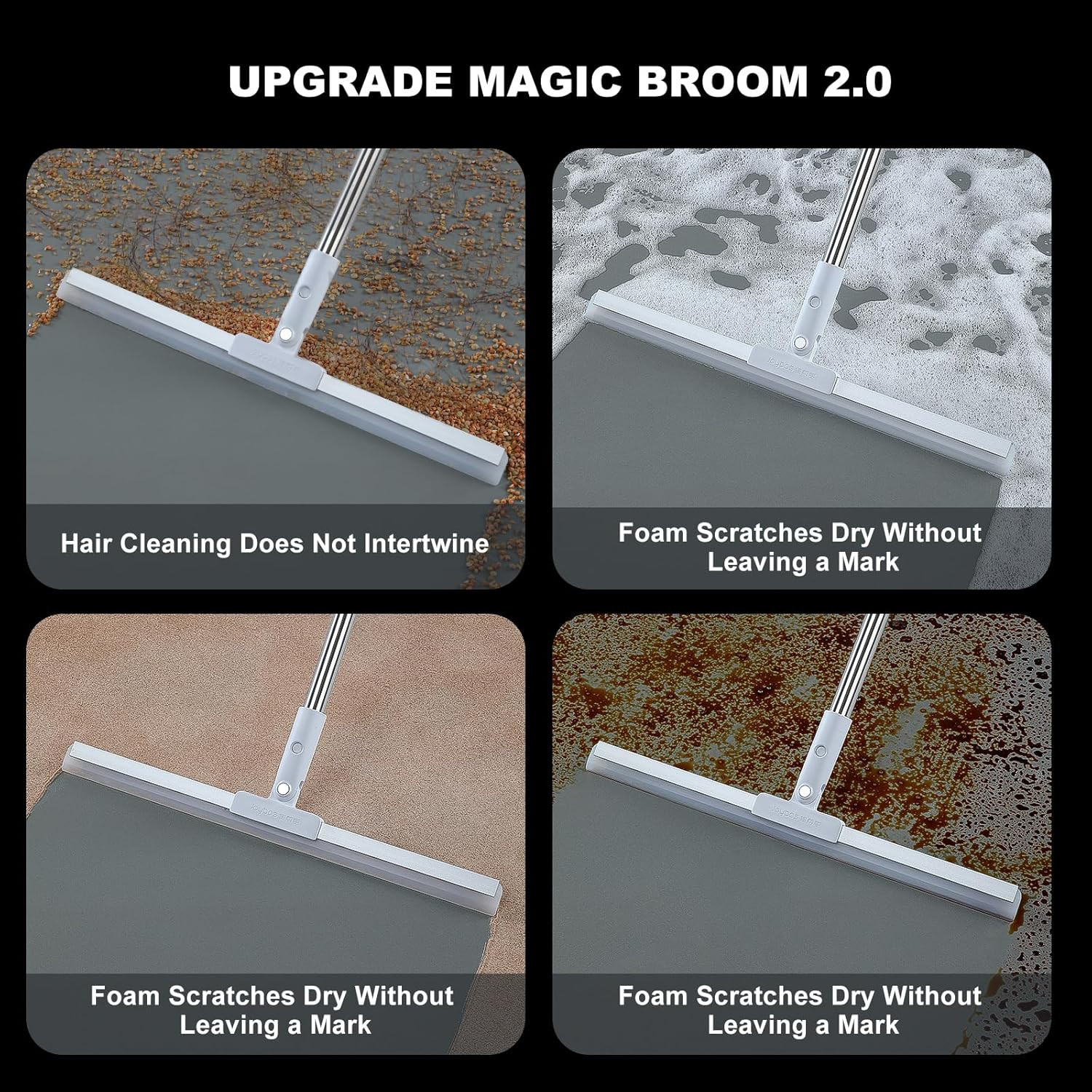 Rubber Squeegee Broom for Floor,62″ Long Handle Window Squeegee, Silicone Pet Ha