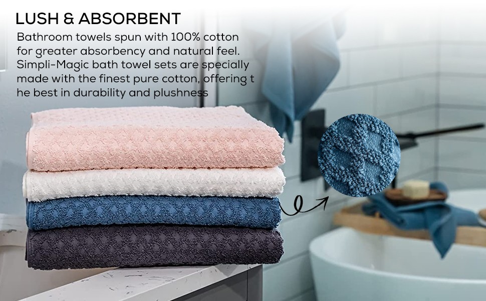 Simpli-Magic 79446 Diamond Bath Towels Set, 6 Piece Set, 2 Bath Towels, 2 Hand