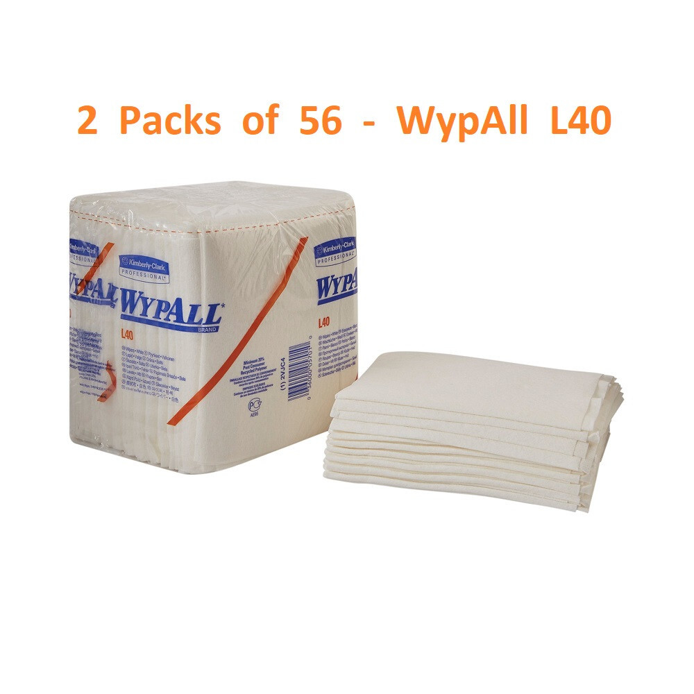 WypAll L40 05701 Disposable Washcloth Task Wipes 12.5 X 12″, 2 Pack of 56 Wipe