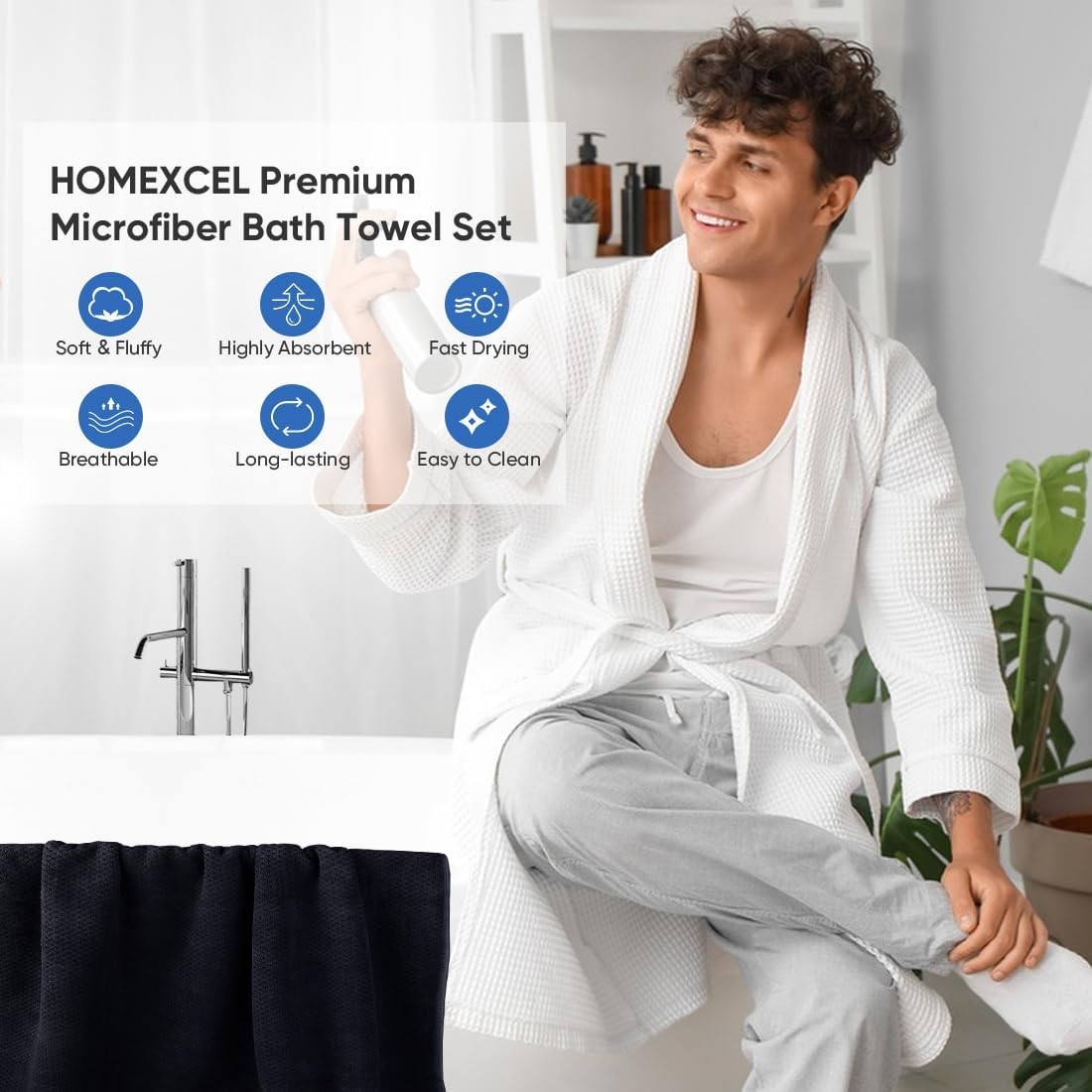 Bath Towel Set Pack of 4, 30 x 60 Inches Large Microfiber Bath Towels, Soft,